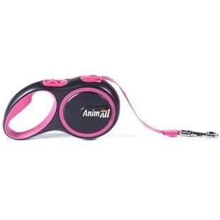 Поводок-рулетка AnimAll для собак вагою до 25 кг, 5 м, рожевий 60695 фото