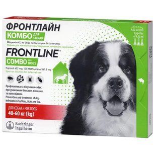 Merial Frontline КОМБО Спот-он моно піпетка для собак вагою від 40 до 60 кг від бліх і кліщів -3 піпетки 159920 фото