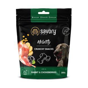 Хрусткі ласощі Savory для здоров'я кісток і суглобів собак, кролик та чорноплідна горобина 200 г 31362 фото