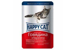 Вологий корм Happy Cat Rind Lamm in Sosse для дорослих кішок, шматочки в соусі, з яловичиною і бараниною 100 г 1002314 фото