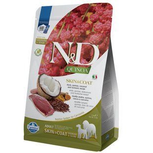 Фарма сухой корм N&D Quinoa Skin&Coat ADULT MEDIUM & MAXI диет. пищев., при пищевой аллергии с уткой, киноа, 184820 фото