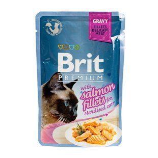 Вологий корм Brit Premium Cat Pouch для стерилізованих котів, філе лосося в соусі, 85 г 111254/562***** фото