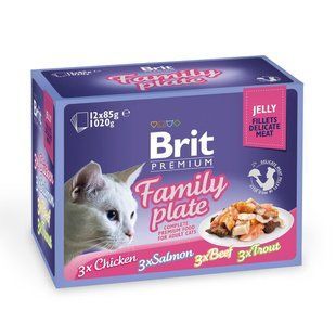 Вологий корм для кішок Brit Premium Cat Family Plate Jelly pouches 1020 р асорті 4 смаки Сімейна тарілка 111245/408***** фото