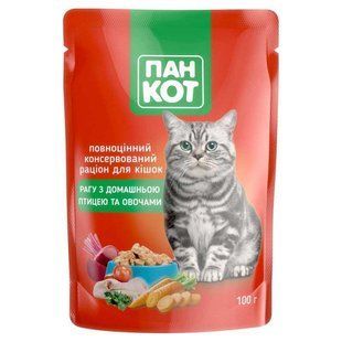 Влажный корм Пан Кот для кошек 100г х 24шт рагу с домашней птицей и овощами 41012/П фото