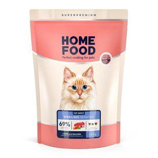 Сухой корм для кошек с чувствительным пищеварением ягненок и лосось Home Food Cat Adult 1.6 кг 4820235020224 фото