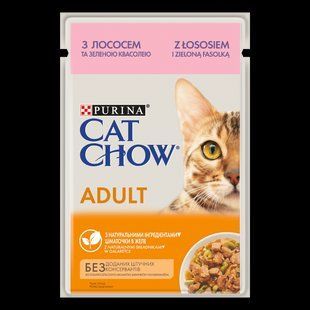 Вологий корм Cat Chow Adult 26шт х 85г для кішок з лососем і зеленою квасолею 12527714/П фото