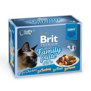Вологий корм для кішок Brit Premium Cat Family Plate Gravy pouches 1020г асорті 4 смаки Сімейна тарілка 111257/422 фото