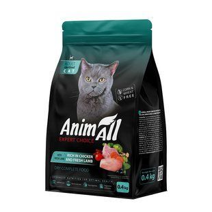 AnimAll Повнораціонний сухий корм для стерилізованих кішок з куркою та свіжою ягнятиною, 0,4 кг 178606 фото