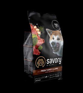 Сухой корм Savory 3 кг для собак крупных пород со свежим мясом индейки и ягненка 30235 фото