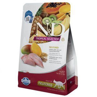 Фармина сухой корм N&D TROPICAL SELECTION CHIECKEN NEUTERED с курицей и тропическими фруктами 300 г 183859 фото