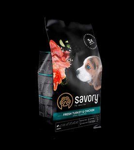Сухий корм Savory 1 кг для цуценят всіх порід зі свіжим м'ясом індички і куркою 30280 фото