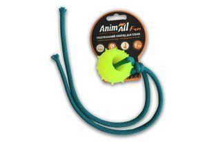 Игрушка для собак AnimAll Fun шар с канатом, желтая, 4 см 110616 фото