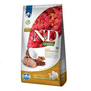 Фармина сухой корм N&D Quinoa Skin&Coat ADULT MEDIUM & MAXI диет. питание, при пищевой аллергии с перепелом, 176428 фото