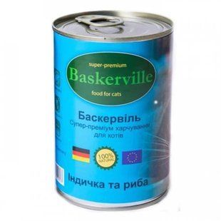 Вологий корм Baskerville для котів, індичка і риба, 400 г х 6 шт 21535/П фото