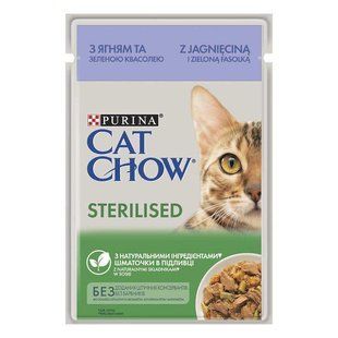 Вологий корм Cat Chow Sterilised 26шт х 85г для стерилізованих кішок, з ягням і зеленою квасолею 12527609/П фото
