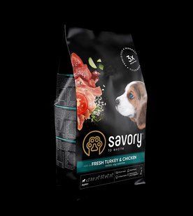 Сухий корм Savory 3 кг для цуценят всіх порід зі свіжим м'ясом індички і куркою 30297 фото