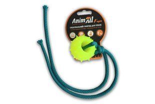 Игрушка для собак AnimAll Fun шар с канатом, желтая, 8 см 110623 фото