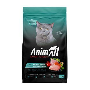 AnimAll Повнораціонний сухий корм для стерилізованих кішок з куркою та свіжою ягнятиною, 12 кг 178603 фото