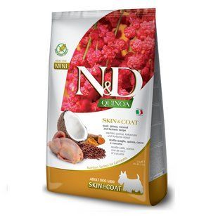 Фармина сухой корм N&D Quinoa Skin&Coat ADULT MINI диет. питание, при пищевой аллергии с перепелом, киноа, 168047 фото