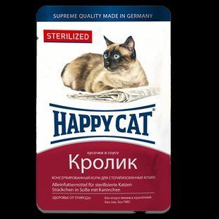 Вологий корм Happy Cat для стерилізованих котів у вигляді шматочків в соусі з кроликом 0,1 кг 1004214 фото