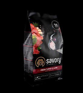 Сухий корм Savory 1 кг для собак малих порід зі свіжим м'ясом індички і ягням 30341 фото