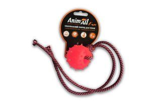 Игрушка для собак AnimAll Fun шар с канатом, коралловая, 8 см 110625 фото