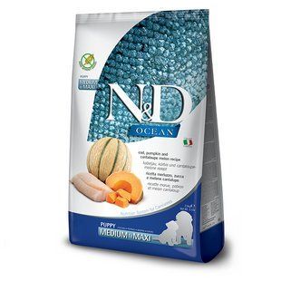 Фармина сухой корм N&D Grain Free OCEAN COD, PUMPKIN & CANTALOUPE MELON PUPPY MEDIUM & MAXI с треской и дыней, 178966 фото