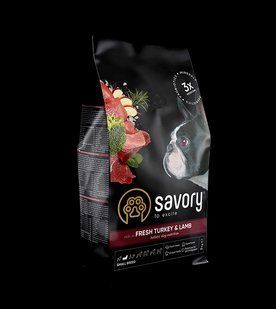 Сухий корм Savory 3 кг для собак малих порід зі свіжим м'ясом індички і ягням 30358 фото