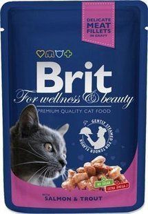 Вологий корм Brit Premium Cat pouch 100г для дорослих кішок шматочки з лососем і фореллю 100271 /505999 фото