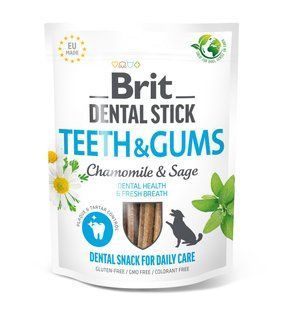 Снеки для собак Brit Dental Stick Teeth & Gums здоровые десна и зубы, ромашка и шалфей, 7 шт, 251 г 112102 фото