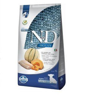 Фармина сухой корм N&D Grain Free OCEAN COD, PUMPKIN & CANTALOUPE MELON PUPPY MINI с треской и дыней 7 кг 173414 фото