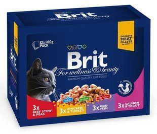 Вологий корм Brit Premium Cat pouch асорті 4 смаки для кішок 100 г х12 шт 100278 /506255 фото