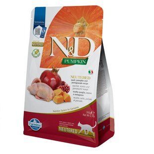 Фарміна сухий корм N&D Grain Free PUMPKIN QUAIL & POMEGRANATE NEUTERED 300 г з перепелом та гарбузом 168807 фото