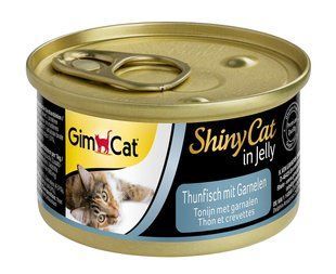Вологий корм GimCat Shiny Cat k 70 г для кішок тунець і креветки G-413099 /413297 фото