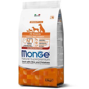 Monge Dog All breeds Puppy & Junior качка з рисом 2,5 кг 70011037 фото