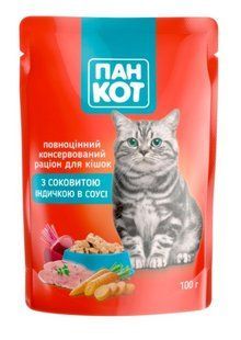 Вологий корм Пан Кот індичка в соусі для кішок 100г х 24шт 41005/П фото