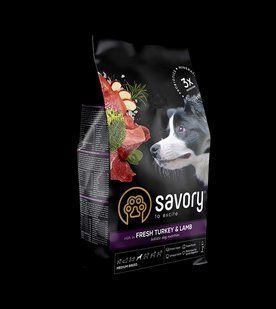 Сухой корм Savory 3 кг для собак средних пород со свежим мясом индейки и ягненка 30266 фото