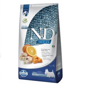 Фармина сухой корм N&D Grain Free OCEAN COD, PUMPKIN & ORANGE ADULT MINI с треской и апельсином 7 кг 36537 173417 фото
