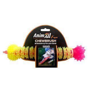AnimAll Фан жувальна щітка-кістка жовта з рожевим, 24 см 149645 фото