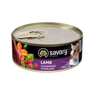 Вологий корм Savory для стерилізованих котів, з ягням, 100 г 30716 фото