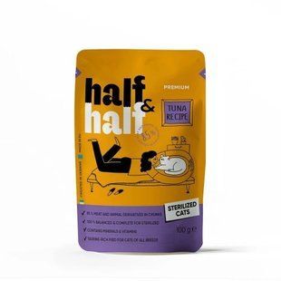 Влажный корм Half&Half для стерилизованных кошек, кусочки с тунцем в соусе, пауч, 100 г 20888 фото