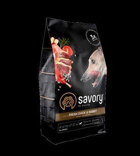 Сухой корм Savory 1 кг для собак всех пород со свежим мясом утки и кроликом 30167 фото