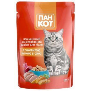 Вологий корм Пан Кот курка в соусі для кішок 100г х 24шт 40985/П фото