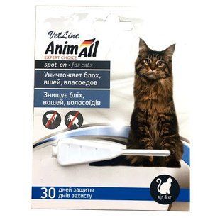 AnimAll VetLine Spot-On краплі від бліх і кліщів для котів, вага 4-8 кг 113612 фото