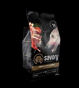 Сухой корм Savory 3 кг для собак всех пород со свежим мясом утки и кроликом 30174 фото