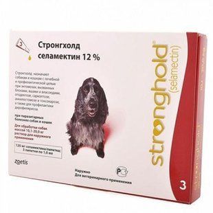 Краплі Zoetis Stronghold 12% від бліх і кліщів у собак вагою від 10 до 20 кг, 1 мл, ціна за 3 піпетку 10008310 фото