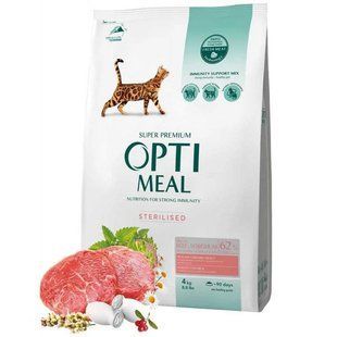 Сухий корм Optimeal Sterilized 4 кг для стерилізованих кішок і кастрованих котів із яловичиною та сорго B1841401 фото