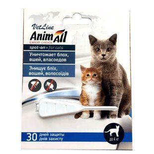 AnimAll VetLine Spot-On краплі від бліх і кліщів для котів, вага до 4 кг 113611 фото