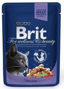 Вологий корм Brit Premium Cat pouch 100 г для дорослих кішок з тріскою 100272 /506002 фото