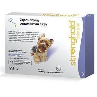 Краплі Zoetis Stronghold 12% від бліх і кліщів у собак вагою від 2.5 до 5 кг, 0.25 мл, ціна за 3 піпетку 10008308 фото